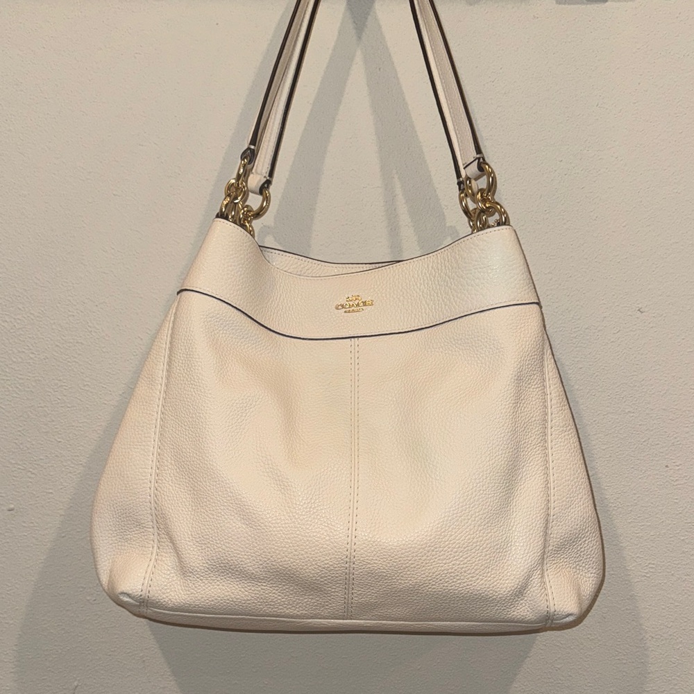 Coach Cream Pebbled Leather Edie Shoulder Hobo with Gold Hardware